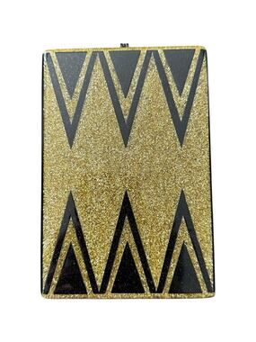 Edie Parker Gold/Black Chevron Acrylic Box Clutch/Bag